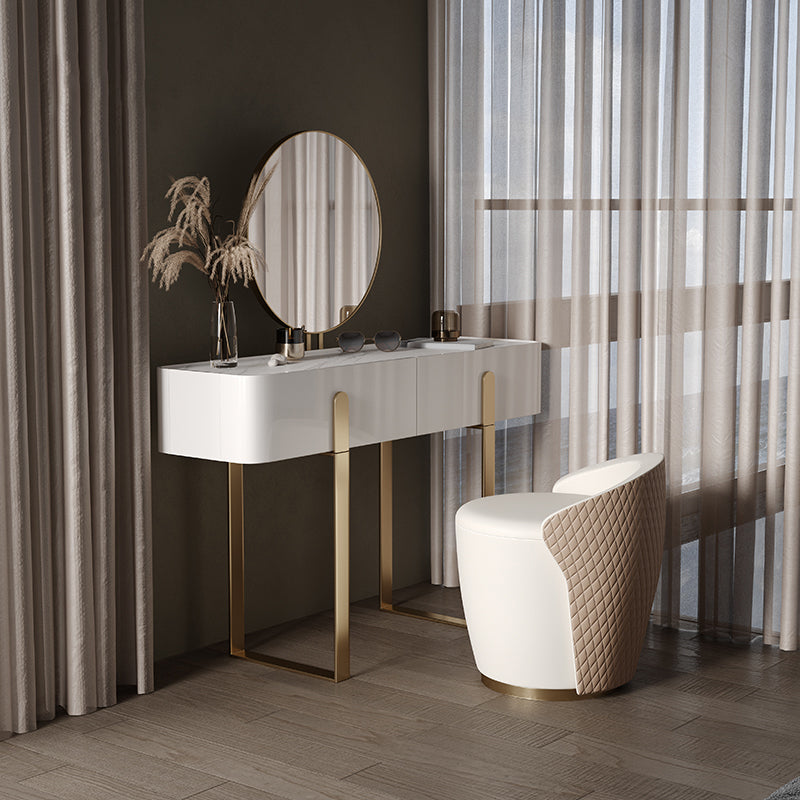 2-Drawer Vanity Makeup Table Set Glam Slate Top Dressing Table