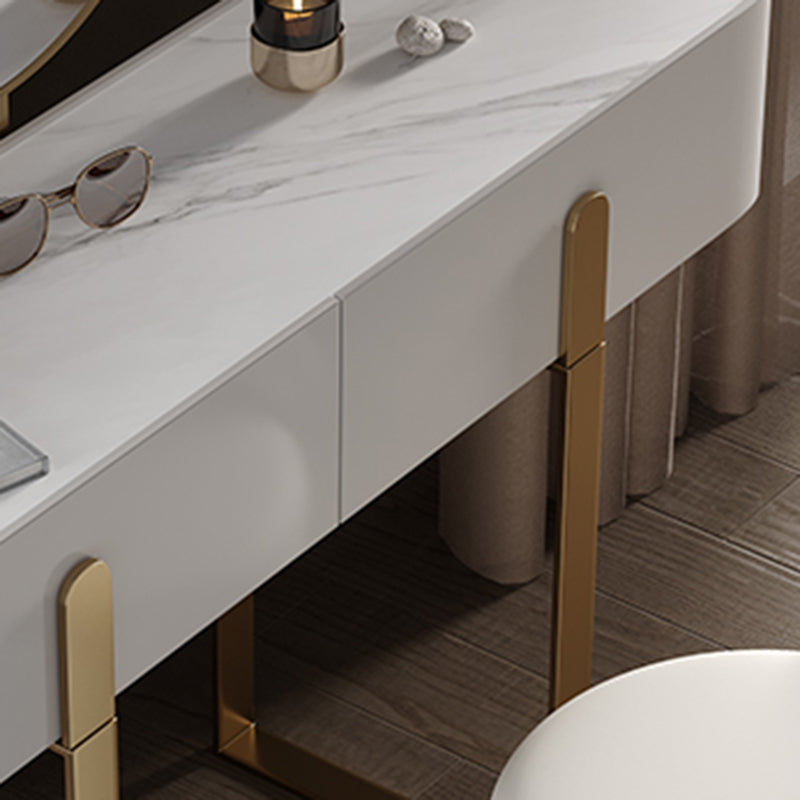 2-Drawer Vanity Makeup Table Set Glam Slate Top Dressing Table