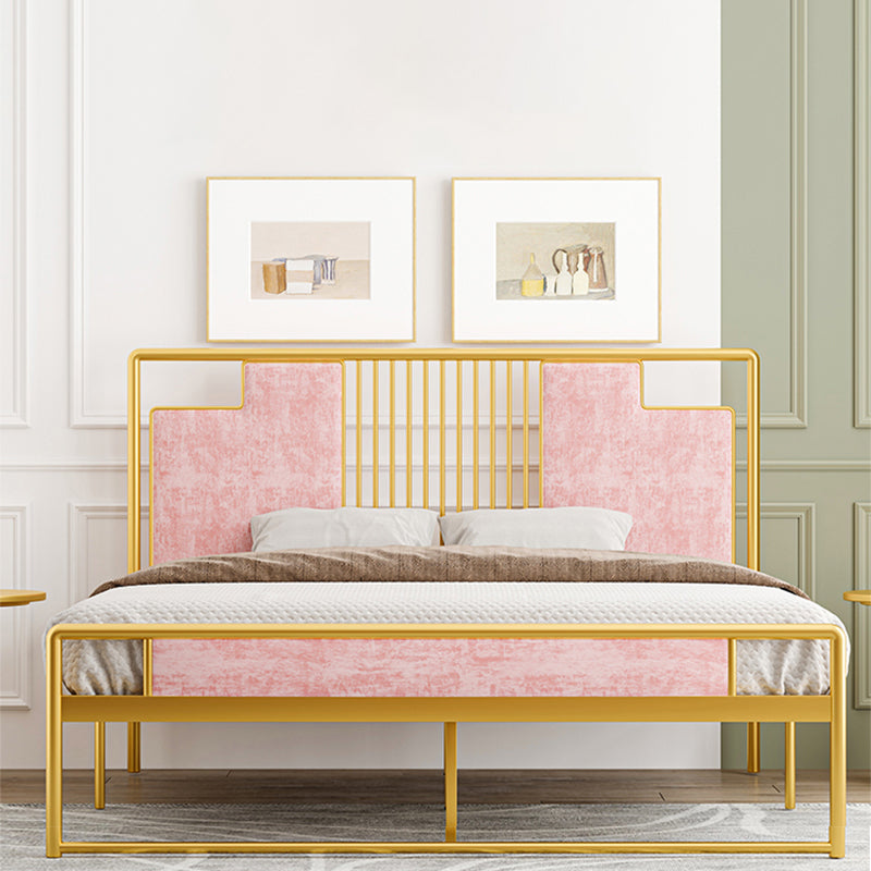 Glam Metal and Upholstered Open-Frame Bed with Headboard and Footboard