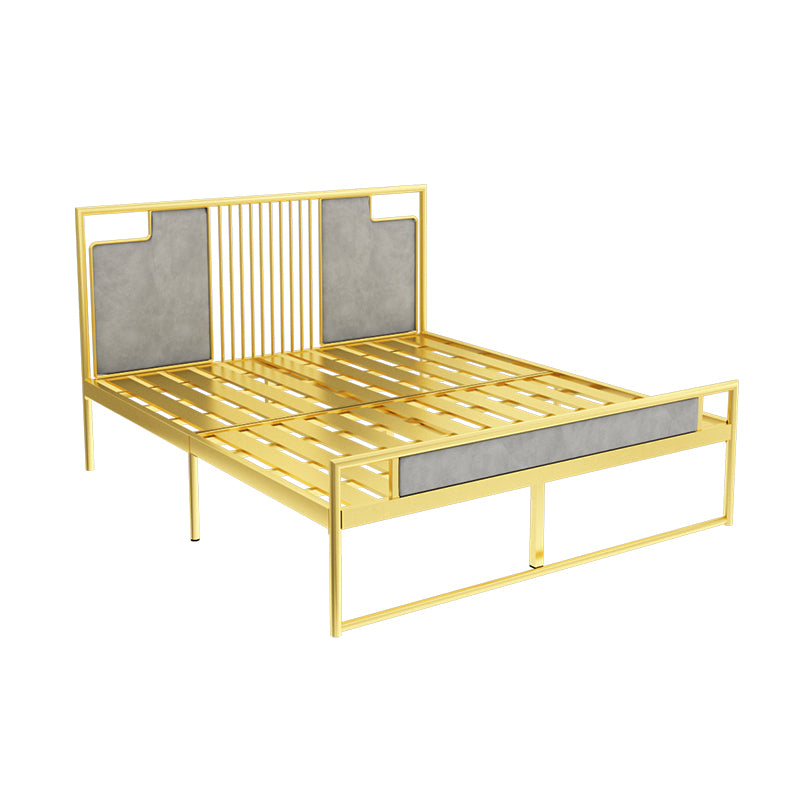 Glam Metal and Upholstered Open-Frame Bed with Headboard and Footboard
