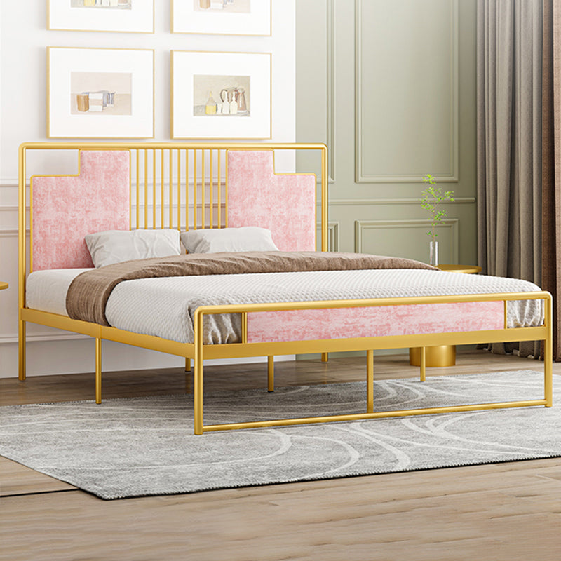 Glam Metal and Upholstered Open-Frame Bed with Headboard and Footboard
