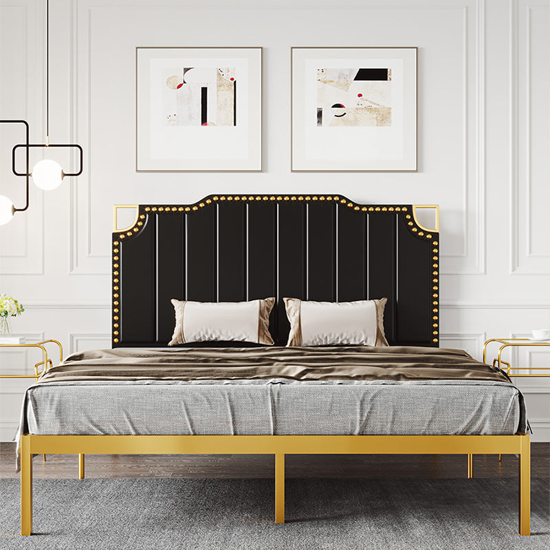Glam Open-Frame Bed Metal Standard Bed with Upholstered Headboard