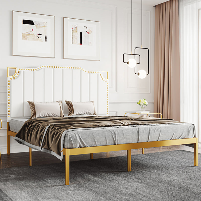 Glam Open-Frame Bed Metal Standard Bed with Upholstered Headboard
