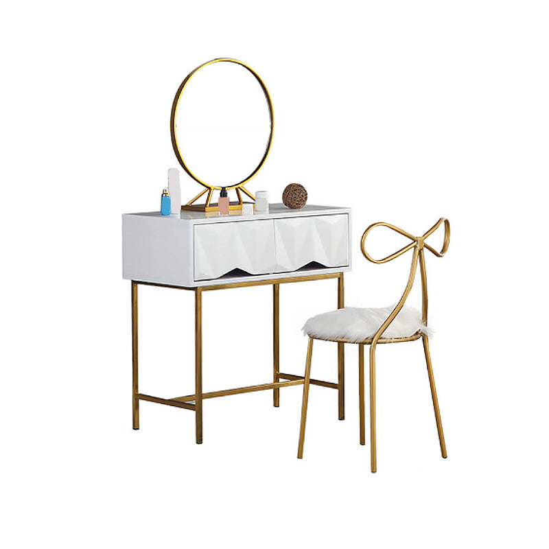 Wood/Iron Vanity Table in White Glam 31.5" H Dressing Table with Mirror and Stool