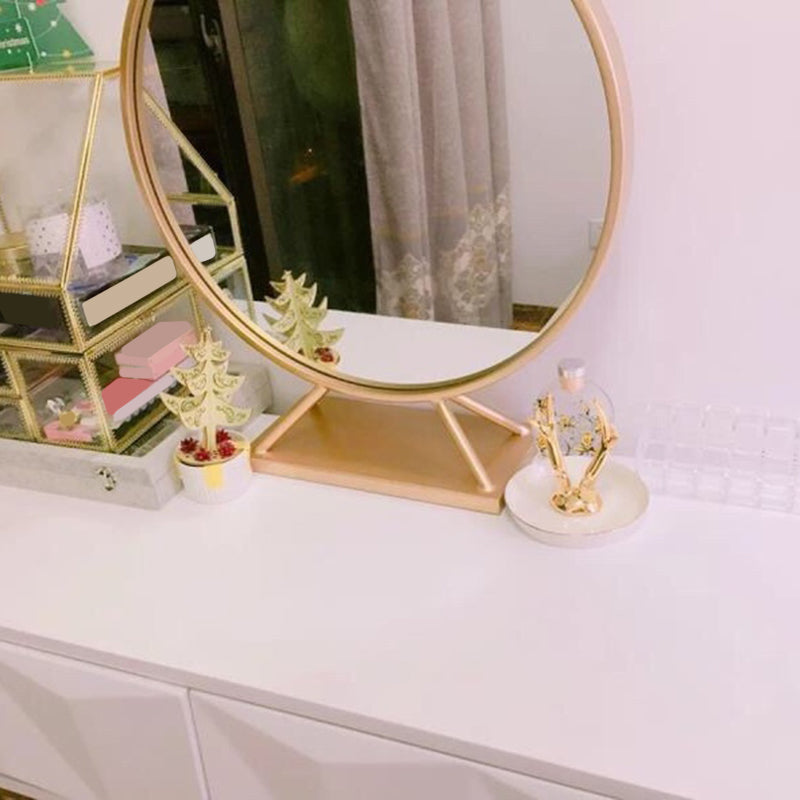 Wood/Iron Vanity Table in White Glam 31.5" H Dressing Table with Mirror and Stool