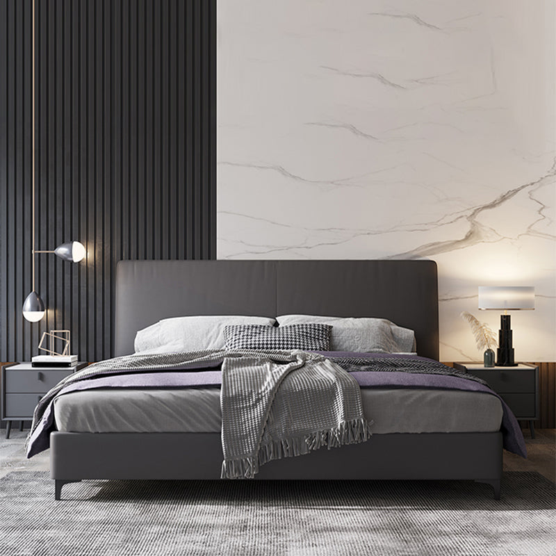 Wood and Upholstered Standard Bed Contemporary Panel Bed with Upholstered Headboard