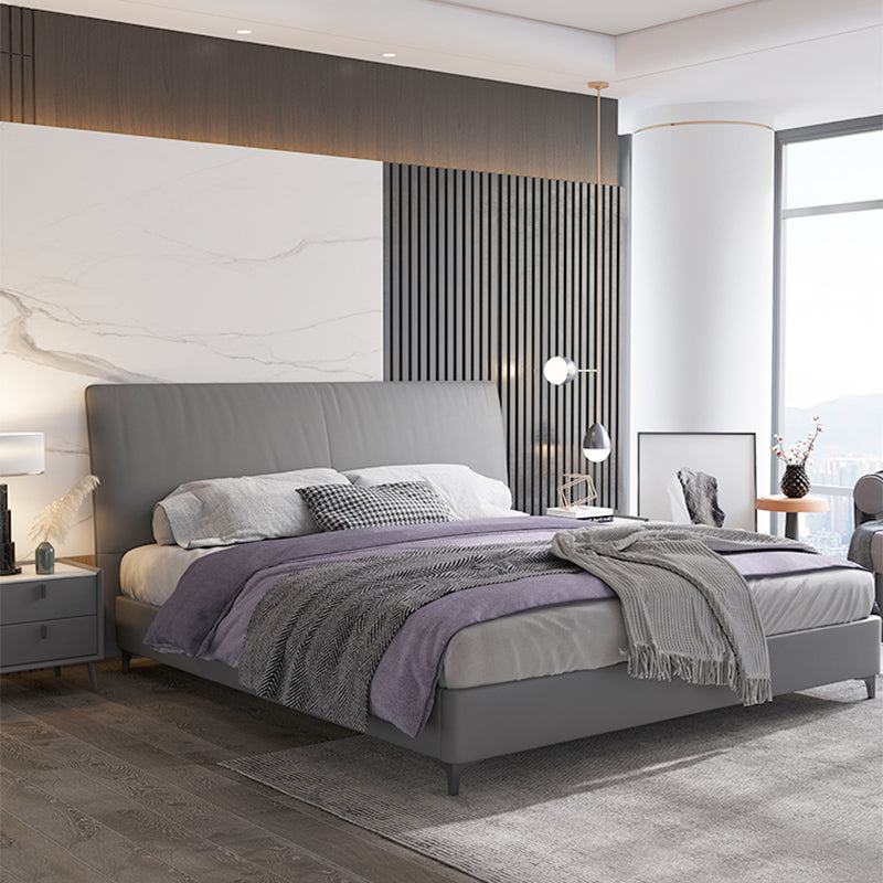 Wood and Upholstered Standard Bed Contemporary Panel Bed with Upholstered Headboard