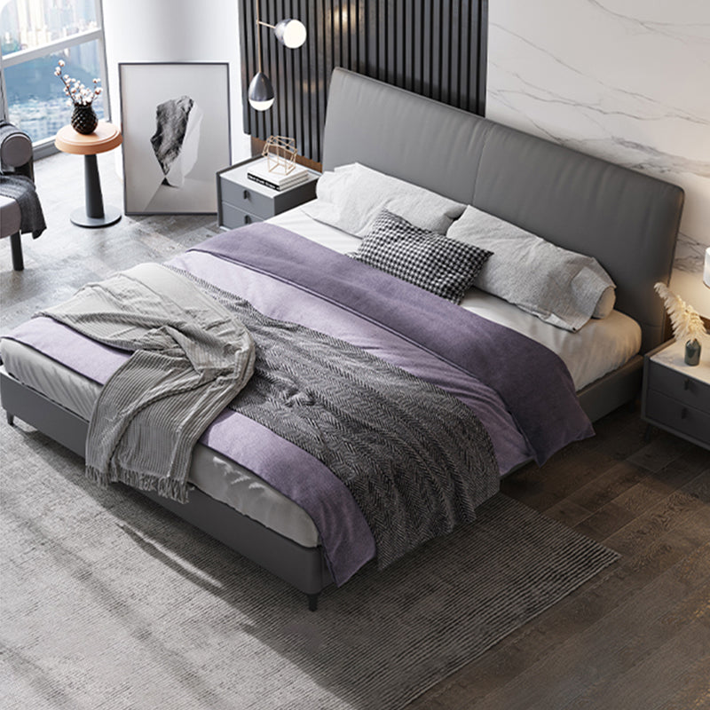 Wood and Upholstered Standard Bed Contemporary Panel Bed with Upholstered Headboard