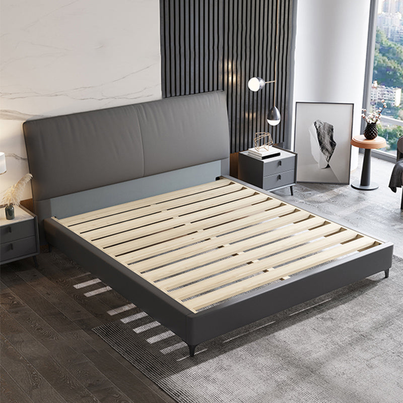 Wood and Upholstered Standard Bed Contemporary Panel Bed with Upholstered Headboard