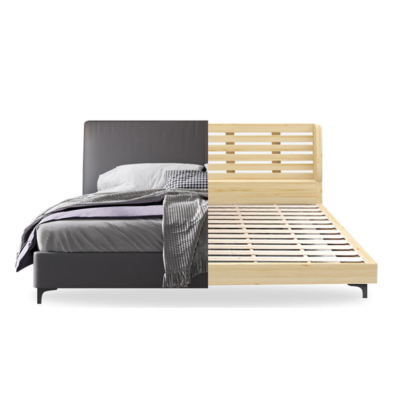 Wood and Upholstered Standard Bed Contemporary Panel Bed with Upholstered Headboard