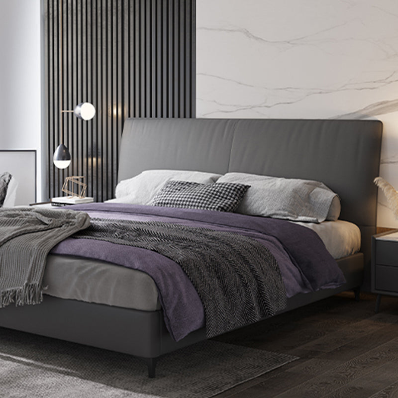 Wood and Upholstered Standard Bed Contemporary Panel Bed with Upholstered Headboard