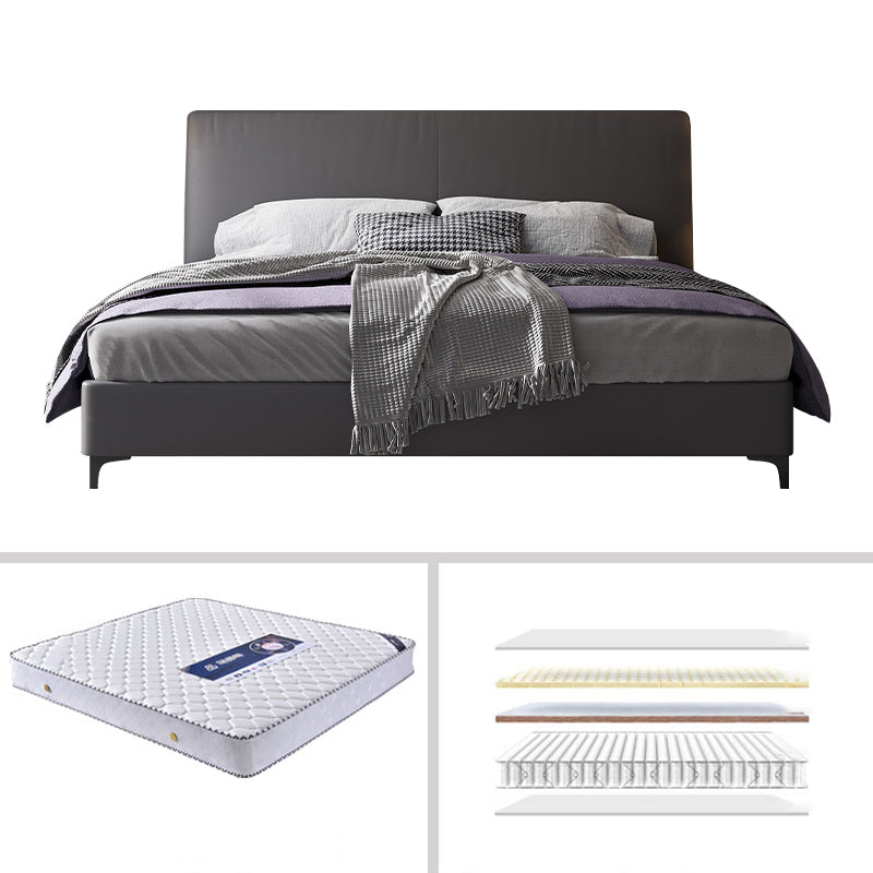 Wood and Upholstered Standard Bed Contemporary Panel Bed with Upholstered Headboard