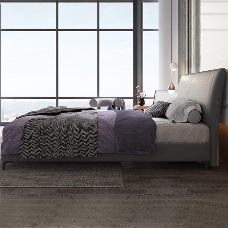 Wood and Upholstered Standard Bed Contemporary Panel Bed with Upholstered Headboard