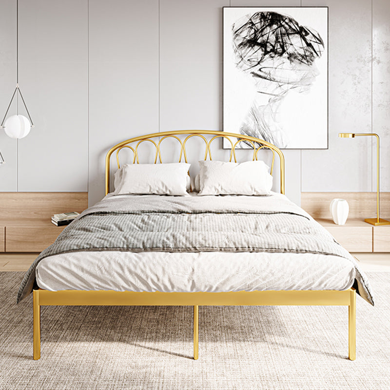 Glam Open-Frame Bed with Arched Headboard, 48" Tall Metal Bed