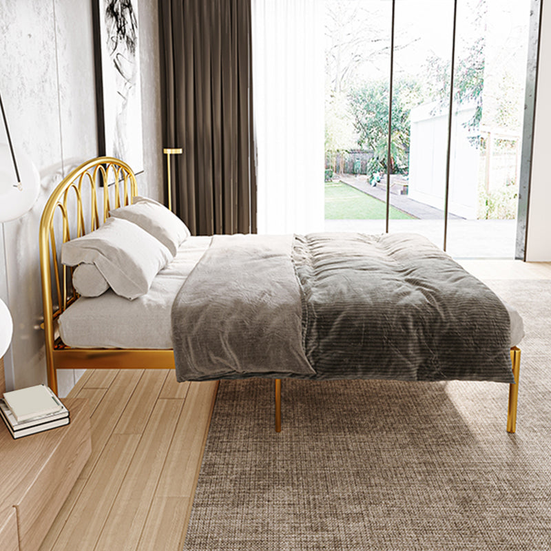 Glam Open-Frame Bed with Arched Headboard, 48" Tall Metal Bed