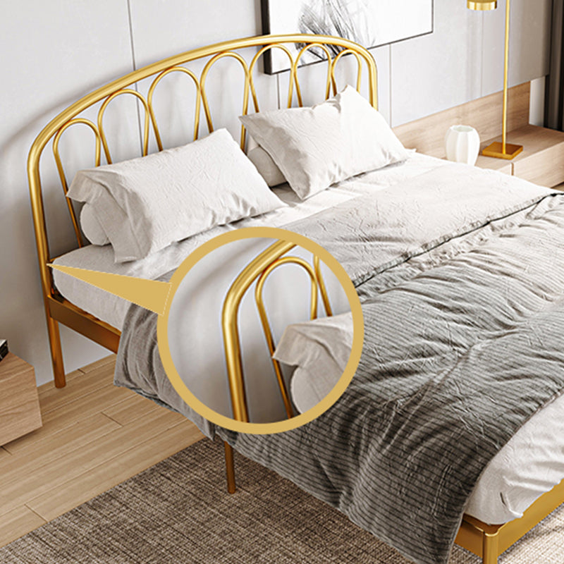 Glam Open-Frame Bed with Arched Headboard, 48" Tall Metal Bed