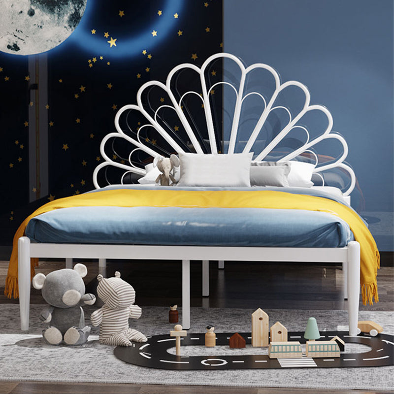 47" Tall Open-Frame Bed Glam Metal Standard Bed with Camelback Headboard