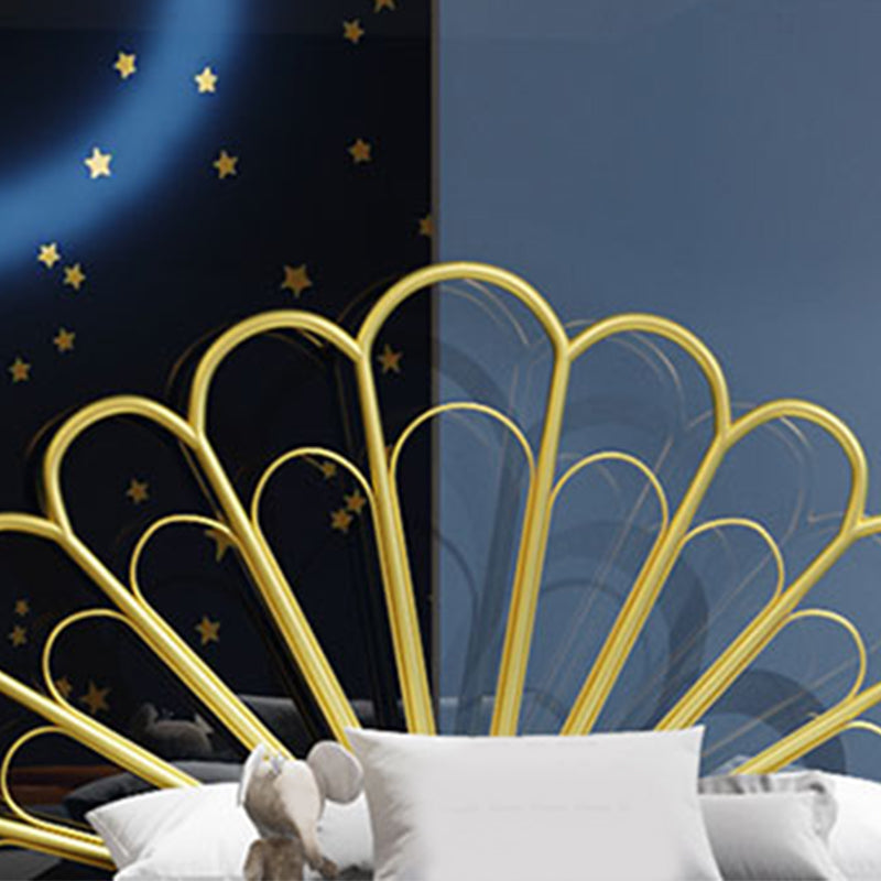 47" Tall Open-Frame Bed Glam Metal Standard Bed with Camelback Headboard