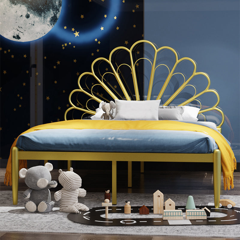 47" Tall Open-Frame Bed Glam Metal Standard Bed with Camelback Headboard