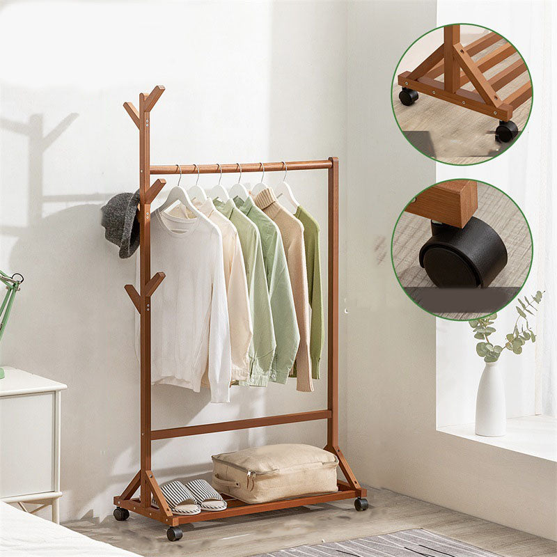 Contemporary Hall Stand Bamboo Wood Hooks Shelving Included Free Standing Coat Rack