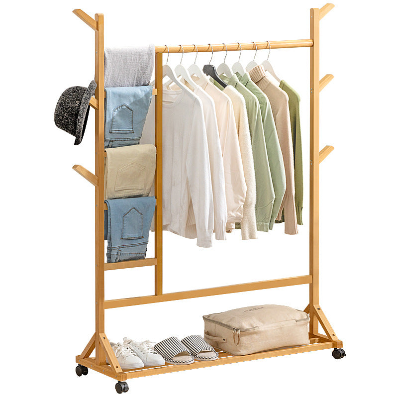 Contemporary Hall Stand Bamboo Wood Hooks Shelving Included Free Standing Coat Rack