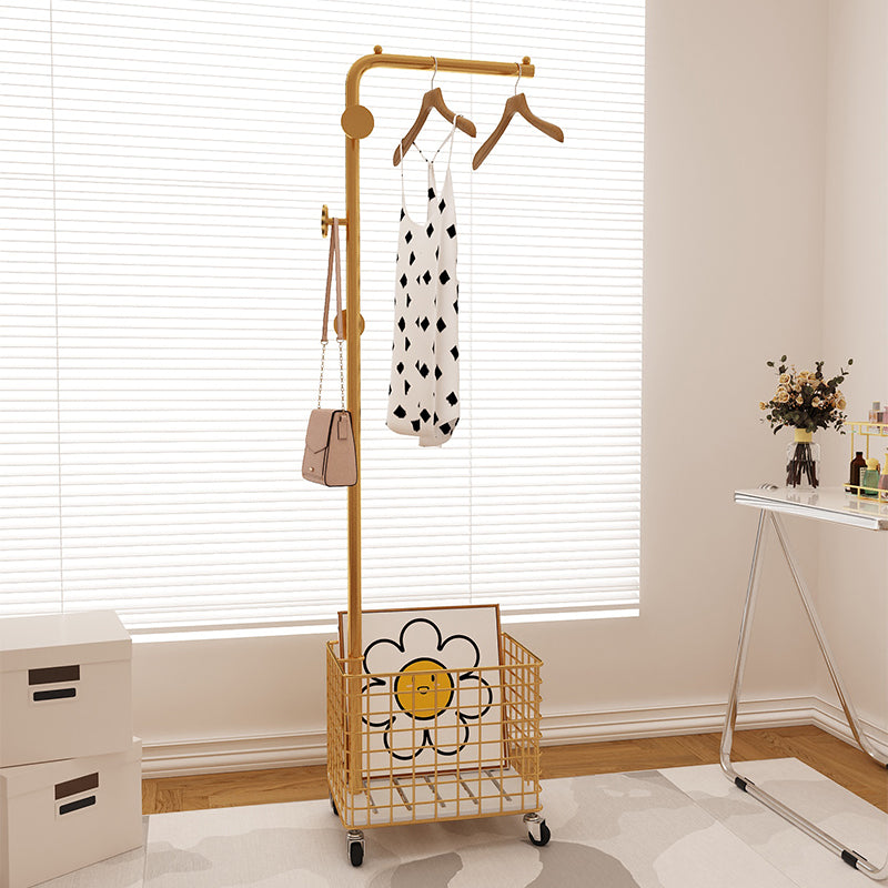Modern Coat Hanger Hall Stand Hooks Castors Metal Hall Tree in Bedroom