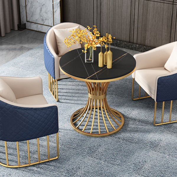 Metal Traditional Luxury Round Table Sintered Stone Indoor Table with Pedestal Base