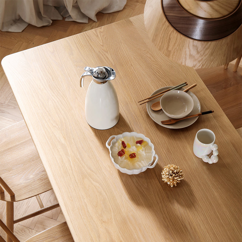 Contemporary Rectangle Dining Site Table Oak Solid Wood Furniture with 4 Legs