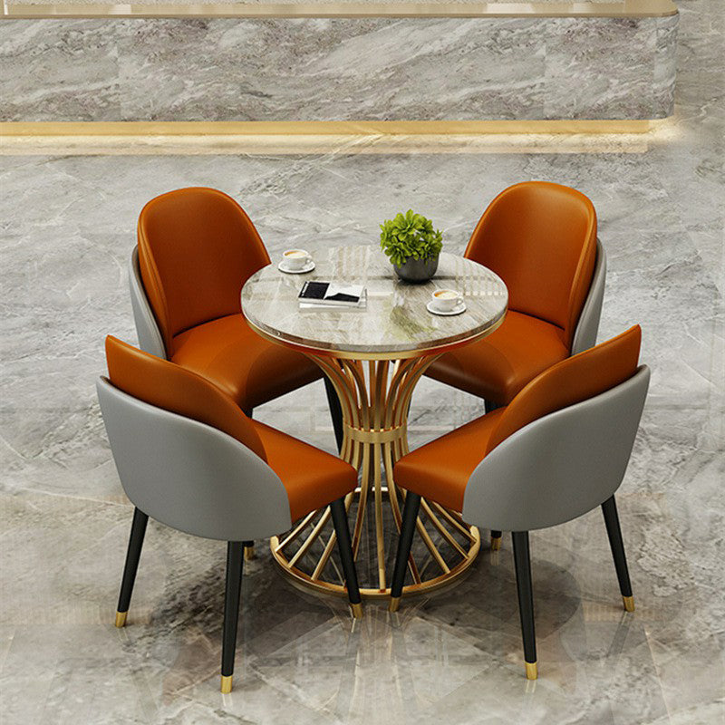Metal Traditional Luxury Round Table for Dining Room Sintered Stone Table with Pedestal