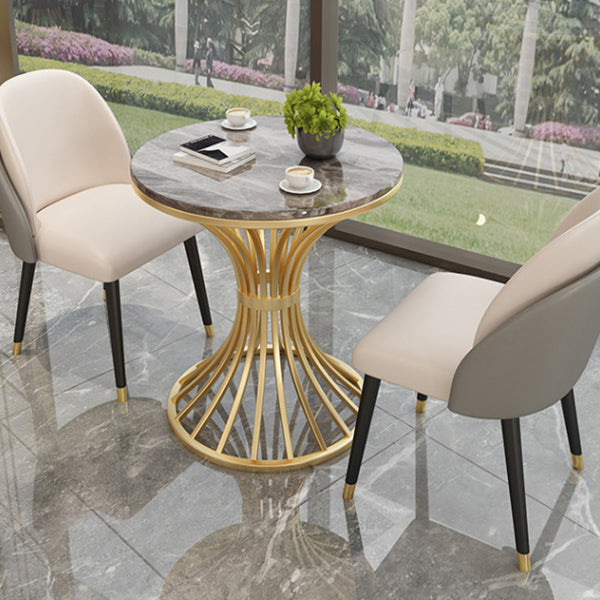 Sintered Stone Top Table with Pedestal Base Metal Traditional Luxury Round Dining Table