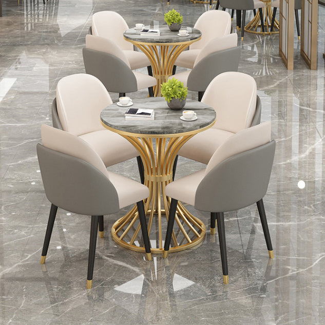 Sintered Stone Top Table with Pedestal Base Metal Traditional Luxury Round Dining Table