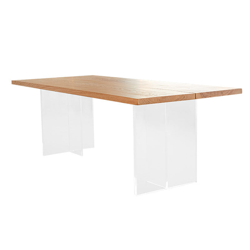 Natural Solid Wood Dining Table Modern Restaurant Furniture with Acrylic Double Pedestal