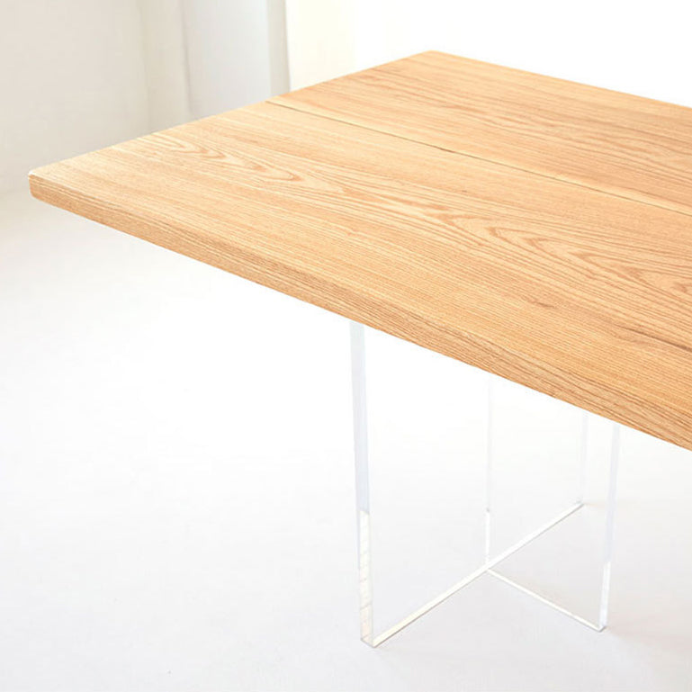 Natural Solid Wood Dining Table Modern Restaurant Furniture with Acrylic Double Pedestal