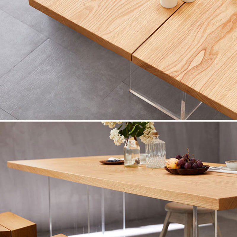 Natural Solid Wood Dining Table Modern Restaurant Furniture with Acrylic Double Pedestal