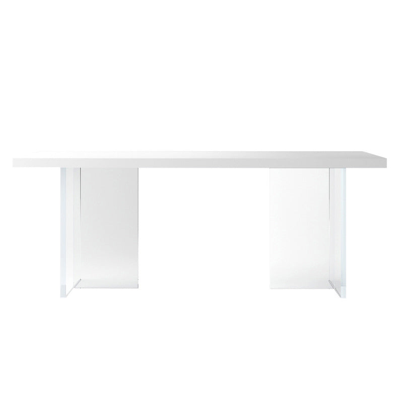 Modern White Dinner Room Kitchen Table Acrylic Double Pedestal Fixed Table