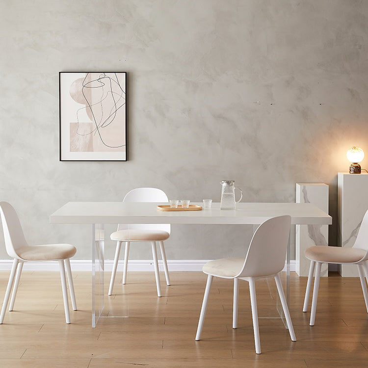Modern White Dinner Room Kitchen Table Acrylic Double Pedestal Fixed Table