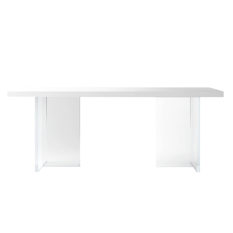 Modern White Dinner Room Kitchen Table Acrylic Double Pedestal Fixed Table