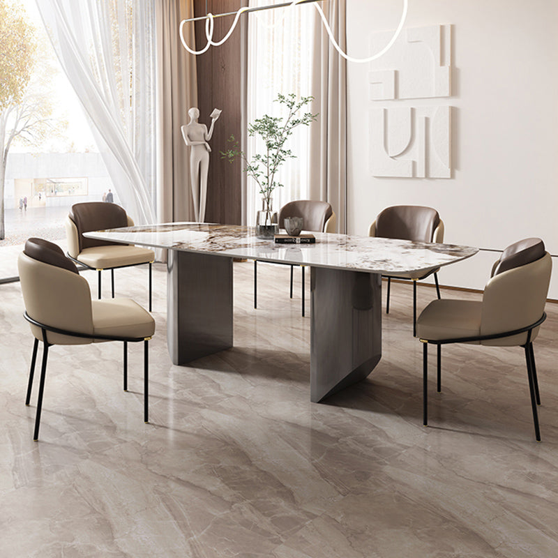 Gold Stone Top Dining Table Rectangle Grey Base Modern Table