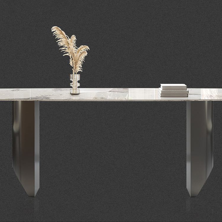 Gold Stone Top Dining Table Rectangle Grey Base Modern Table