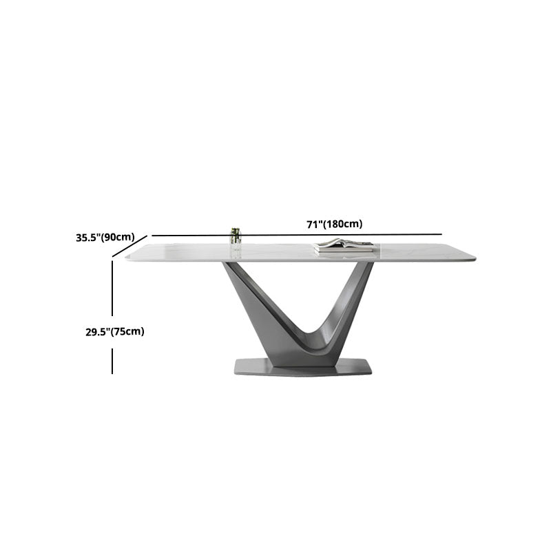 Grey Metal Pedestal Base Table Rectangle Sintered Stone Top Dining Table