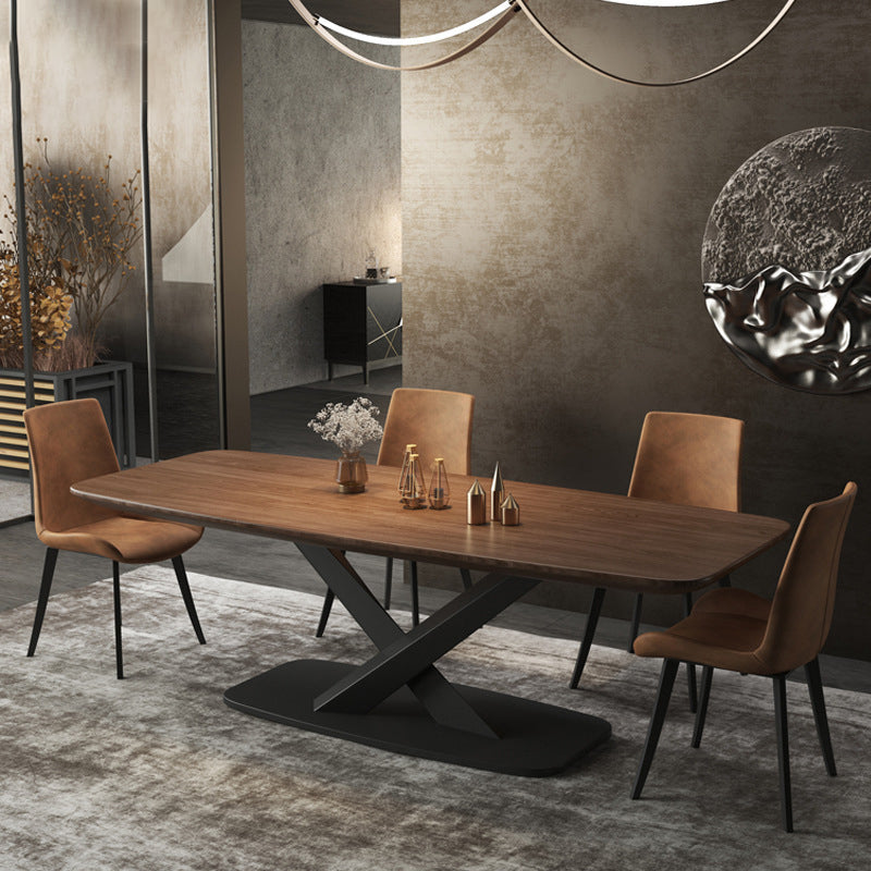 Industrial Dining Table Brown Wood Top Rectangle Dining Table for Kitchen