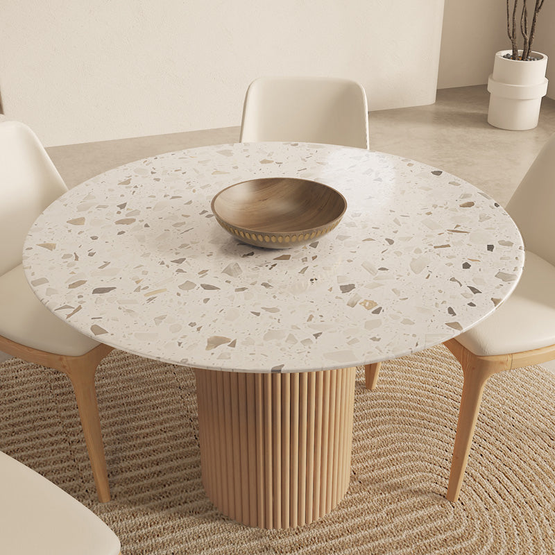 Round Dining Table Modern Stone Top Dining Table with Solid Wood Base