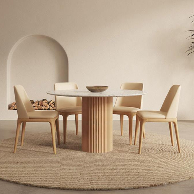 Round Dining Table Modern Stone Top Dining Table with Solid Wood Base