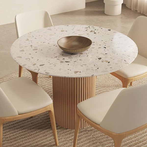 Round Dining Table Modern Stone Top Dining Table with Solid Wood Base
