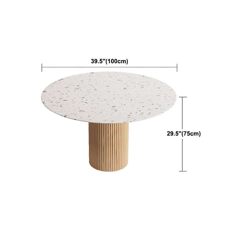Round Dining Table Modern Stone Top Dining Table with Solid Wood Base
