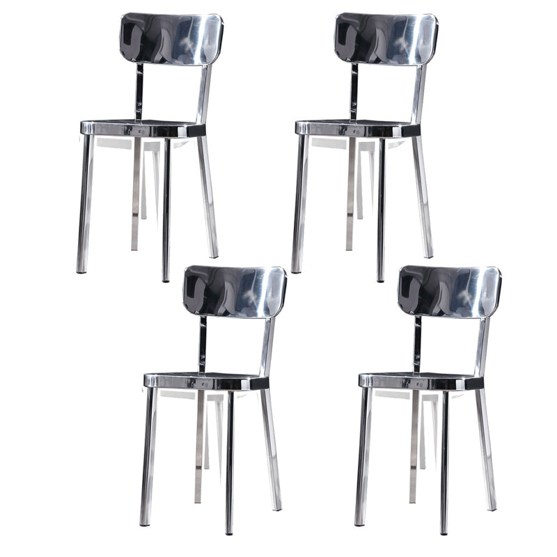 Silver Industrial Dining Chairs Stainless Steel Armless Dining Side Chair
