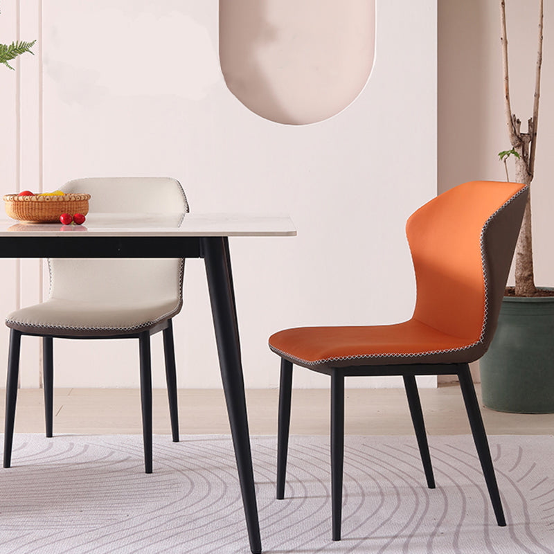 Contemporary Armless Dining Chairs Faux Leather Wingback Side Chair