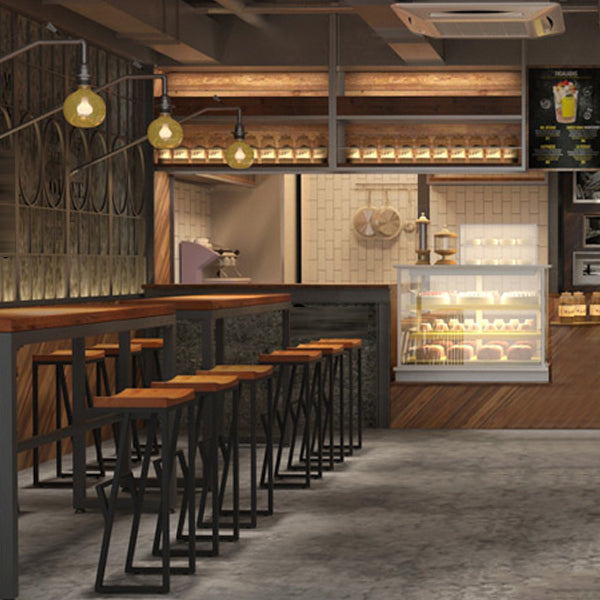 Industrial Metal Barstool Low Back Wood Counter Stool in Matte Finish for Indoor