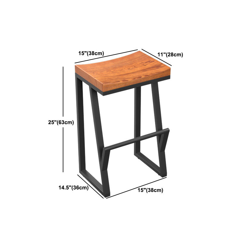 Industrial Metal Barstool Low Back Wood Counter Stool in Matte Finish for Indoor