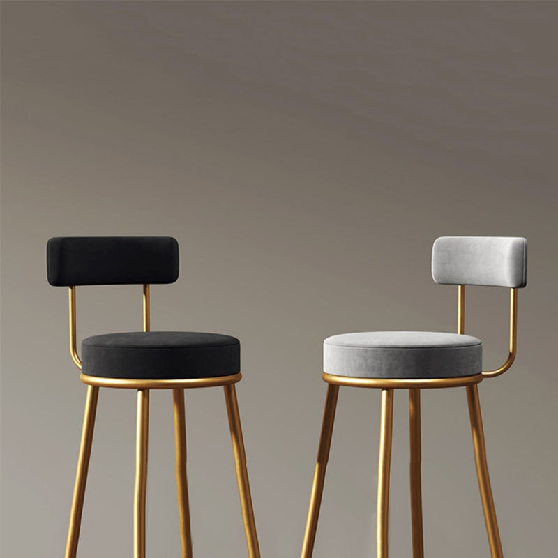 Glam Metal Barstool Low Back Fabric Upholstered Counter Stool in Matte Finish for Indoor